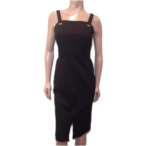Reitmans Square Neck Sleeveless Sheath Dress Metal Eyelet Front Slit Black Small
